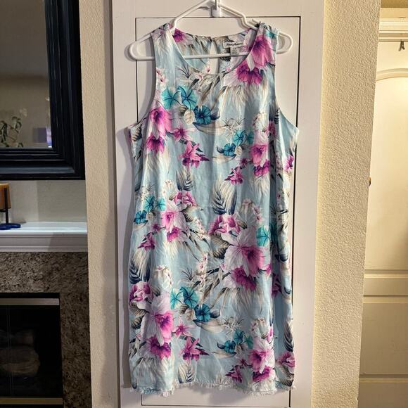 ТОММУ ВАНАМА Florencia Floral Linen Shift Dress Fringe Size Large Multicolored - Picture 3 of 9